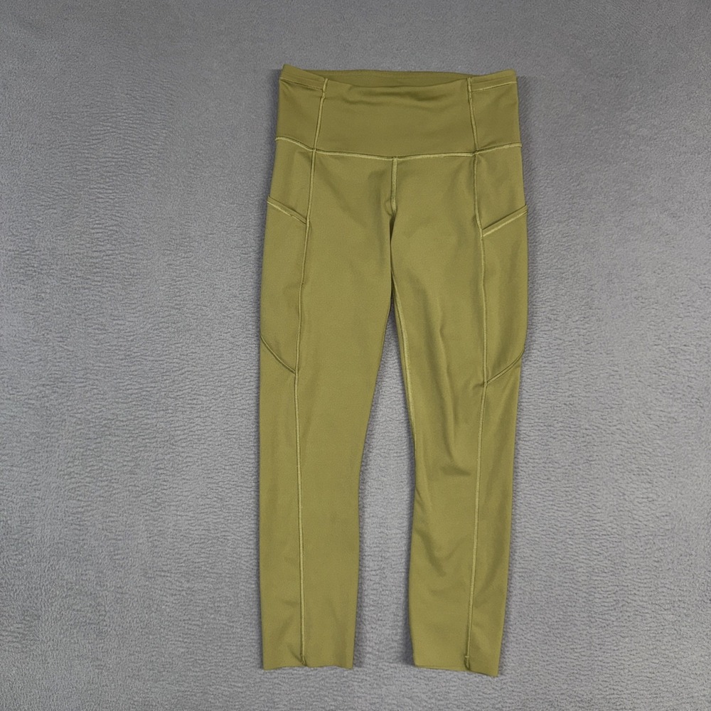 Lululemon Fast and Free Leggings Womens 6 Green Crop Nulux Pull On Stretch Sport